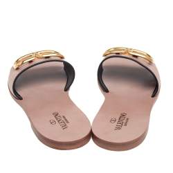 Pre Owned Valentino Beige Leather Vlogo Signature Flat Sandals Size 38.5