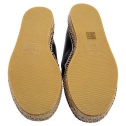Pre Owned Valentino Black Leather VLTN Slip On Espadrille Flats Size EU 43.5