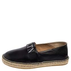 Pre Owned Valentino Black Leather VLTN Slip On Espadrille Flats Size EU 43.5