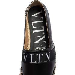 Pre Owned Valentino Black Leather VLTN Slip On Espadrille Flats Size EU 43.5