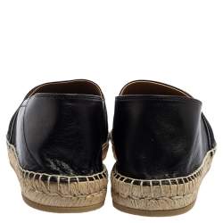 Pre Owned Valentino Black Leather VLTN Slip On Espadrille Flats Size EU 43.5