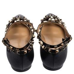Pre Owned Valentino Black Leather Rockstud Caged Ballet Flats Size 37