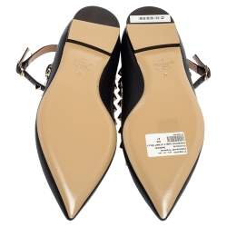Pre Owned Valentino Black Leather Rockstud Caged Ballet Flats Size 37