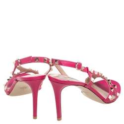 مملوكة مسبقًا صندل فالنتينو فتحة كعب مرصع جلد وردي مقاس 38
