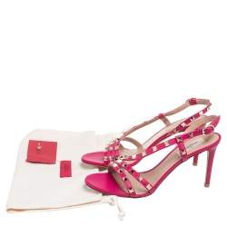 مملوكة مسبقًا صندل فالنتينو فتحة كعب مرصع جلد وردي مقاس 38
