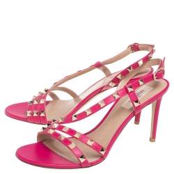 مملوكة مسبقًا صندل فالنتينو فتحة كعب مرصع جلد وردي مقاس 38