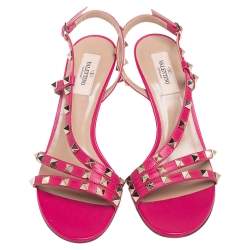 مملوكة مسبقًا صندل فالنتينو فتحة كعب مرصع جلد وردي مقاس 38
