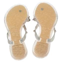 مملوكة مسبقًا صندل فلات بإصبع فالنتينو جيلي ميتالك رصاصي مزين فيونكة مرصع روكستد مقاس 36