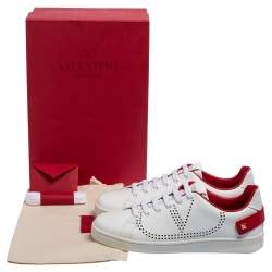 Pre Owned Valentino White Perforated Leather Backnet Rockstud Low Top Sneakers Size 37