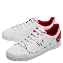 Pre Owned Valentino White Perforated Leather Backnet Rockstud Low Top Sneakers Size 37