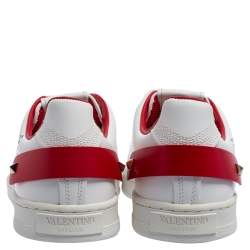 Pre Owned Valentino White Perforated Leather Backnet Rockstud Low Top Sneakers Size 37