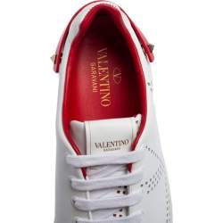 Pre Owned Valentino White Perforated Leather Backnet Rockstud Low Top Sneakers Size 37