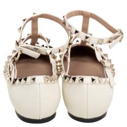 Pre Owned Valentino Off-White Leather Rockstud Ballet Flats Size 38.5