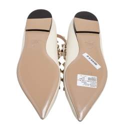 Pre Owned Valentino Off-White Leather Rockstud Ballet Flats Size 38.5