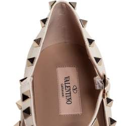 Pre Owned Valentino Off-White Leather Rockstud Ballet Flats Size 38.5