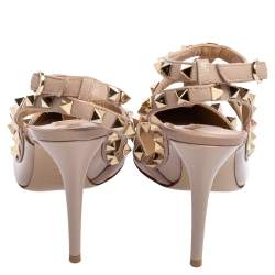 Pre Owned حذاء كعب عالي فالنتينو سير كاحل روكستد جلد بيج مقاس 36.5