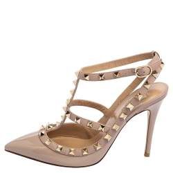 Pre Owned حذاء كعب عالي فالنتينو سير كاحل روكستد جلد بيج مقاس 36.5