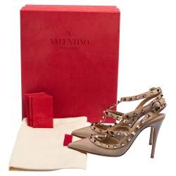 Pre Owned حذاء كعب عالي فالنتينو سير كاحل روكستد جلد بيج مقاس 36.5