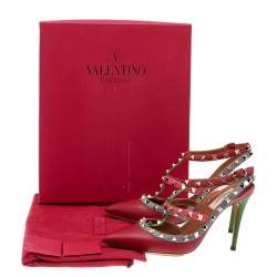 Pre Owned Valentino Multicolor Leather Rockstud Ankle Strap Sandals Size 38.5