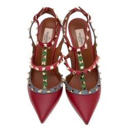 Pre Owned Valentino Multicolor Leather Rockstud Ankle Strap Sandals Size 38.5