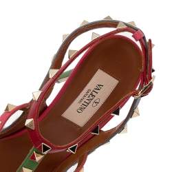 Pre Owned Valentino Multicolor Leather Rockstud Ankle Strap Sandals Size 38.5