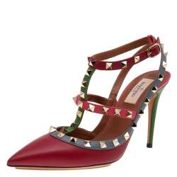 Pre Owned Valentino Multicolor Leather Rockstud Ankle Strap Sandals Size 38.5