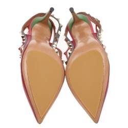 Pre Owned Valentino Multicolor Leather Rockstud Ankle Strap Sandals Size 38.5