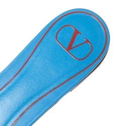 Valentino Blue Canvas Flower Palm Leaf Flat Slides Size 39