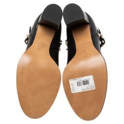 Pre Owned Valentino Black Leather Rockstud Block Heel Ankle Boots Size EU 37