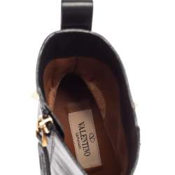 Pre Owned Valentino Black Leather Rockstud Ankle Booties Size 37