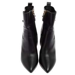 Pre Owned Valentino Black Leather Rockstud Ankle Booties Size 37