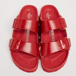 Pre Owned Valentino x Birkenstock Red Leather Flat Sandals Size 39