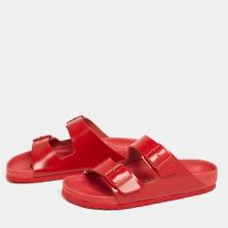 Pre Owned Valentino x Birkenstock Red Leather Flat Sandals Size 39