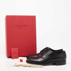 Pre Owned Valentino Black Leather Rockstud Lace Up Derby Size 39