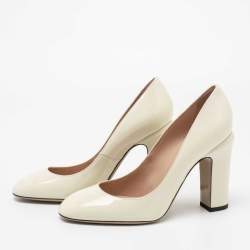 Pre Owned Valentino White Patent Leather Block Heel Round Toe Pumps Size 38