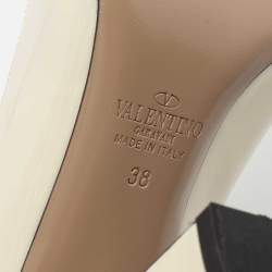 Pre Owned Valentino White Patent Leather Block Heel Round Toe Pumps Size 38