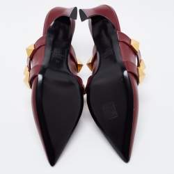 Pre Owned Valentino Burgundy Leather Roman Stud Kitten Heel Mules Size 37