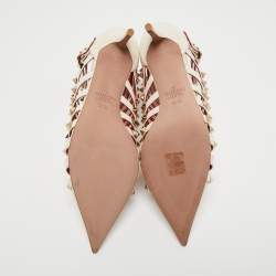 Pre Owned Valentino Off White Patent Leather Rockstud Alcove Ankle Booties Size 37.5