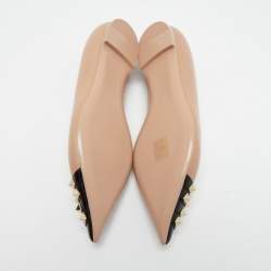 Valentino Beige/ Black Leather Rock Stud Ballet Flats Size 37.5