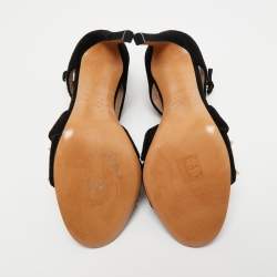 Pre Owned Valentino Black Suede Rockstud Ankle Strap Sandals Size 36