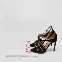 Pre Owned Valentino Black Suede Rockstud Ankle Strap Sandals Size 36