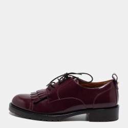 Pre Owned Valentino Burgundy Leather Fringe Derby Size 37