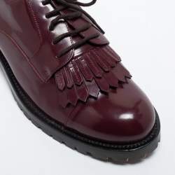 Pre Owned Valentino Burgundy Leather Fringe Derby Size 37