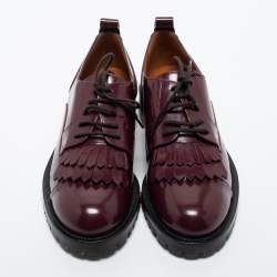 Pre Owned Valentino Burgundy Leather Fringe Derby Size 37