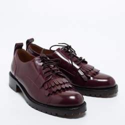 Pre Owned Valentino Burgundy Leather Fringe Derby Size 37