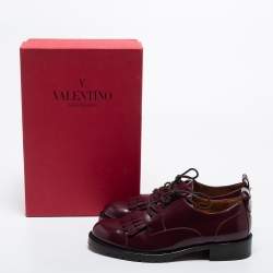 Pre Owned Valentino Burgundy Leather Fringe Derby Size 37