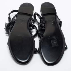 مملوكة مسبقًا Valentino Black Leather Rockstud Ankle Tie Flat Sandals Size 38
