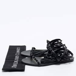 مملوكة مسبقًا Valentino Black Leather Rockstud Ankle Tie Flat Sandals Size 38