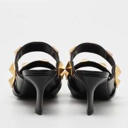 Pre Owned Valentino Black Leather Roman Stud Pointed Toe Mules Size 37.5