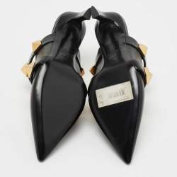 Pre Owned Valentino Black Leather Roman Stud Pointed Toe Mules Size 37.5